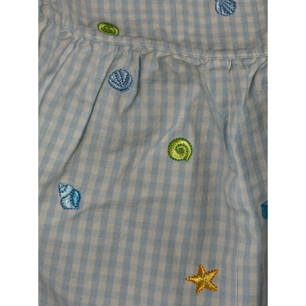 Gymboree Vintage 2003 Gingham Seashell Starfish Shortall Romper Blue 18-24M